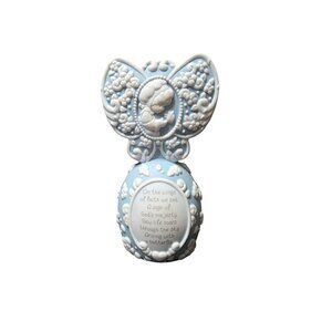 Vintage Enesco Precious Moments Light Blue & White Butterfly Bell